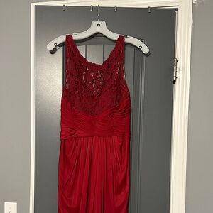David’s Bridal Elegant Red Lace Evening Dress